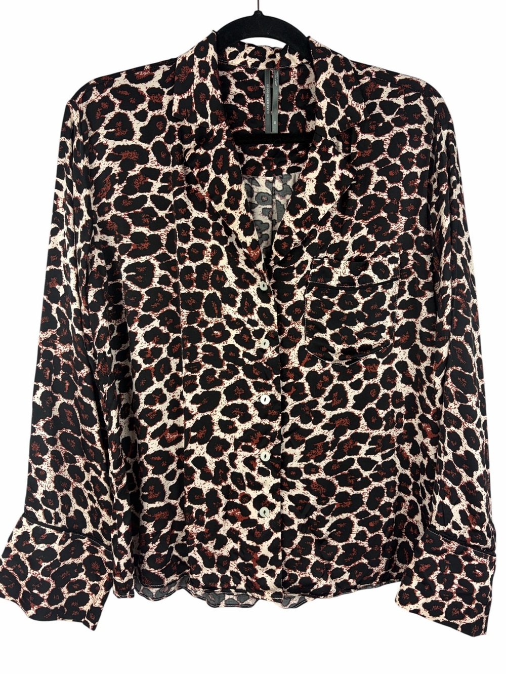 By Anthropologie Leopard Print Viscose Button Front Blouse Size XS Oversized